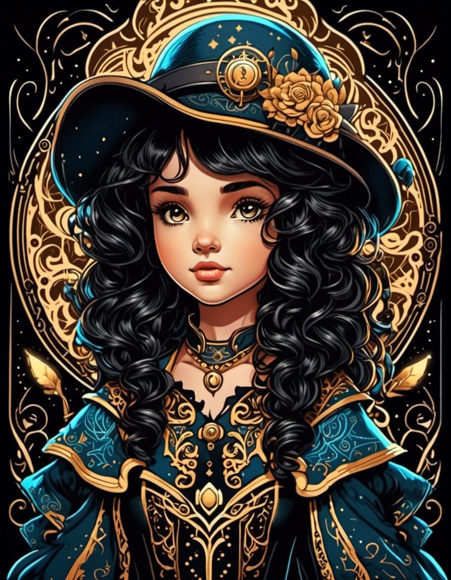 Charming Steampunk Sorceress Portrait with Ornate Linework