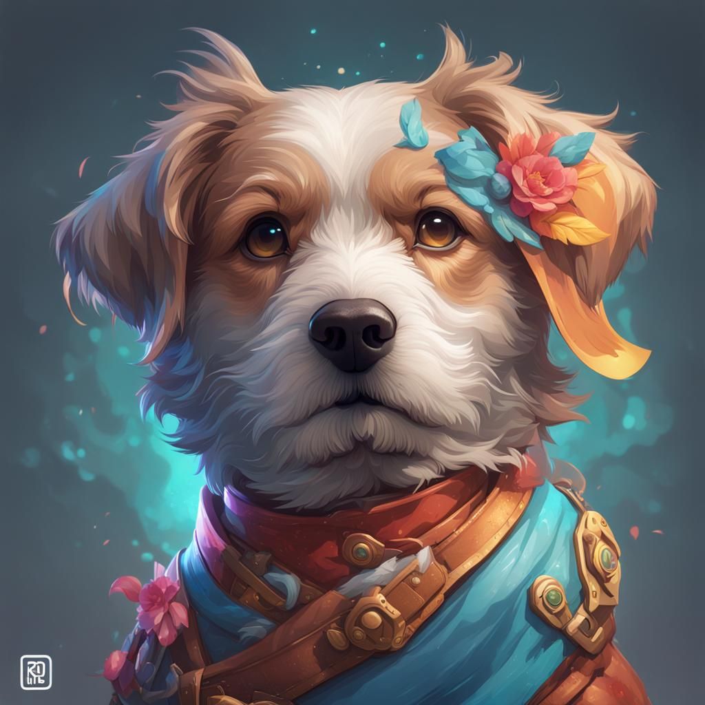 Cute Dog Portrait in Hyperdetailed Style