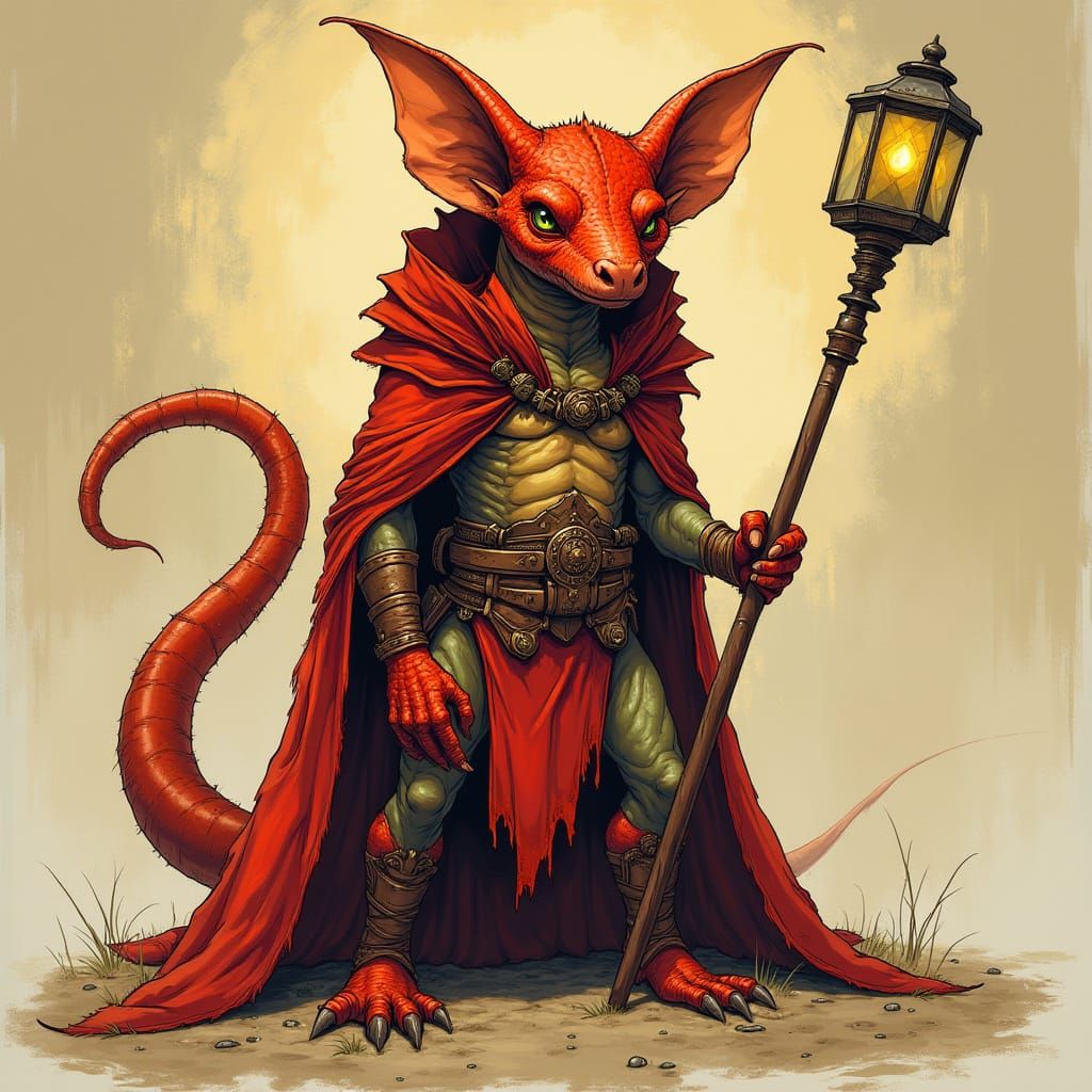 Red Kobold Monk in Dungeons and Dragons Style