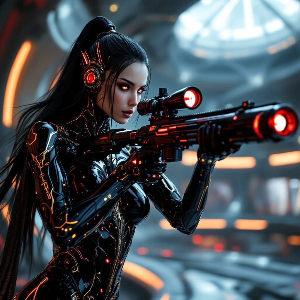 Android Empress Sniper in Futuristic Spaceship Arena