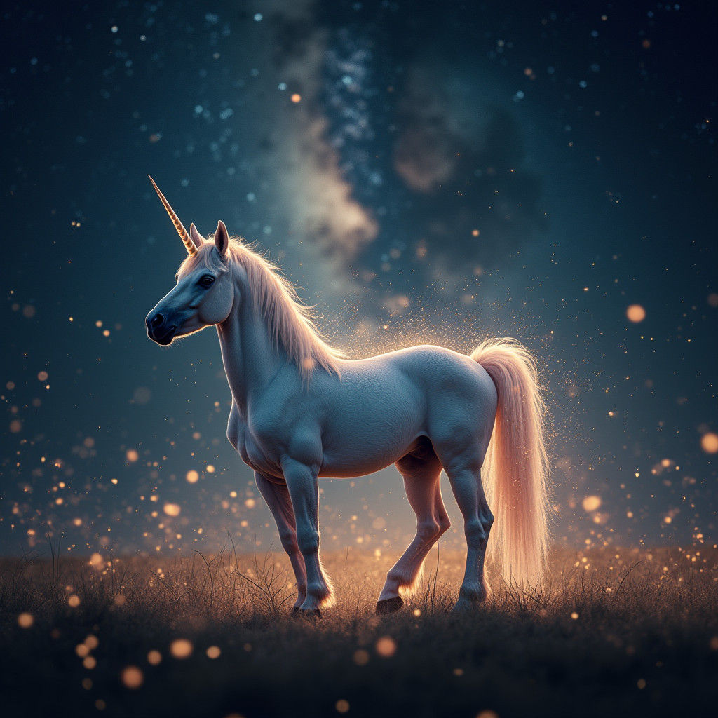 Ethereal Unicorn in Milky Way, Cinematic Film Still