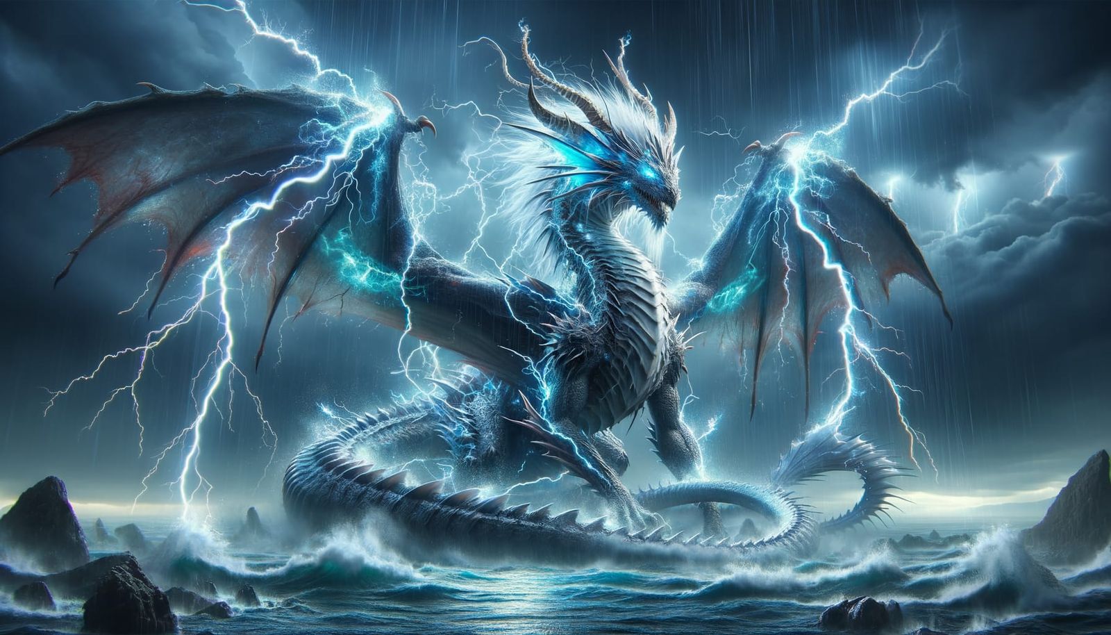 Lightning Dragon Amidst Violent Storm, 16k Resolution