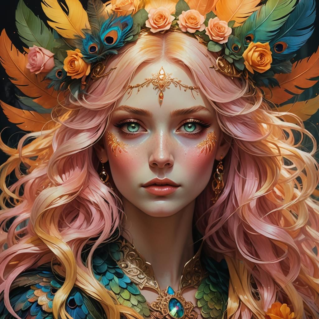 Iridescent Woman Portrait in Art Nouveau Style