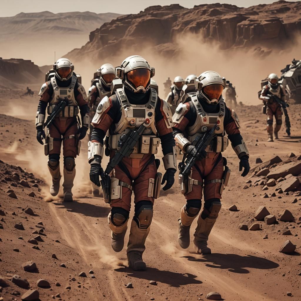 Mechanized Infantry Patrols Mars Base in Cinematic Still