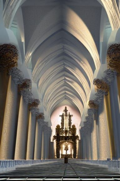 Majestic Cathedral Interior in Ethereal 3D Rendering