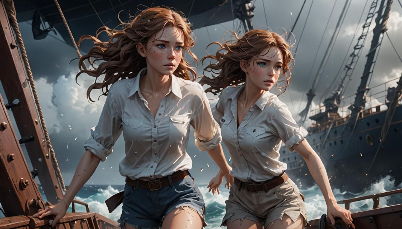 Anime Girl Battles Tempest in 3D Portrait