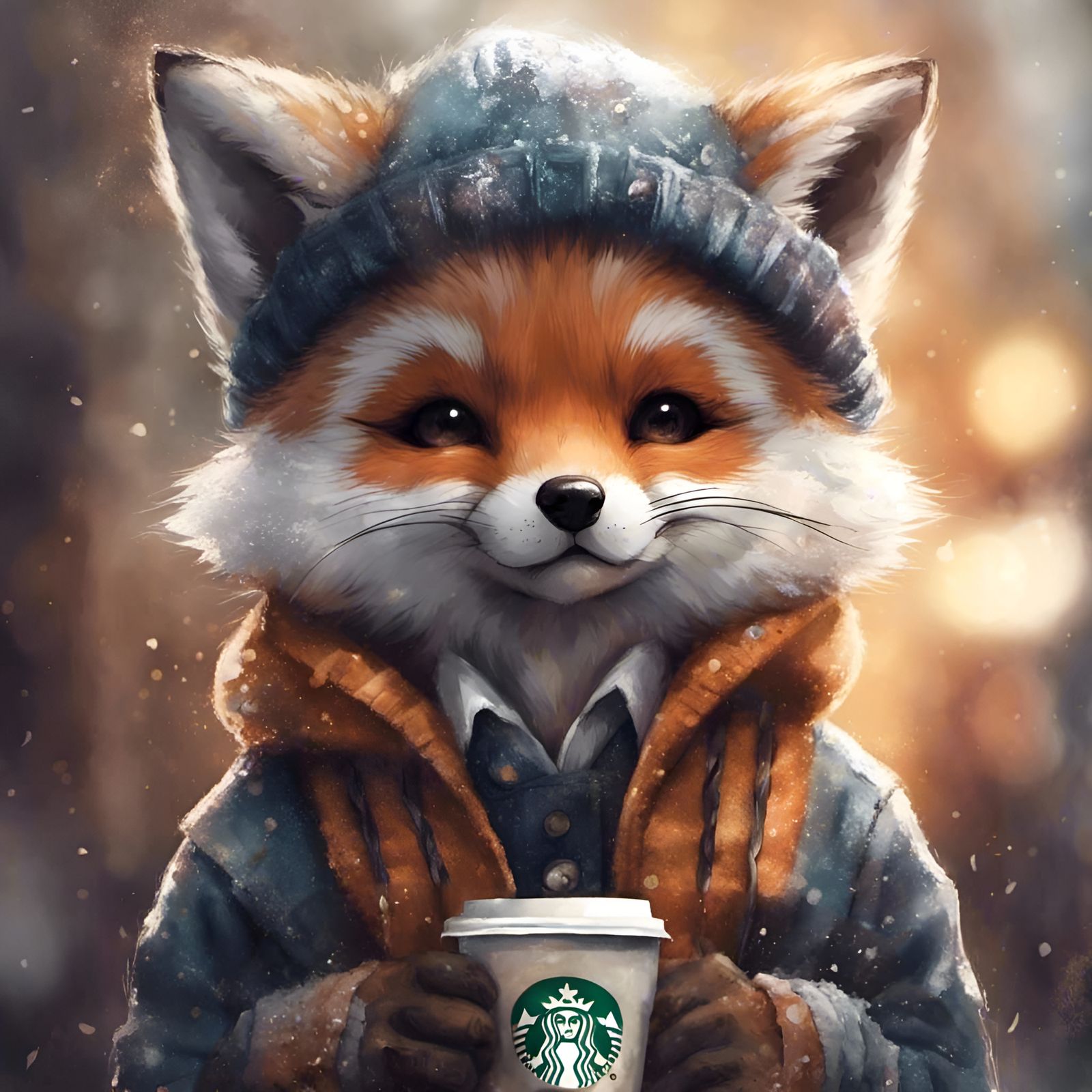 Chibi Fox with Coffee: Cel-Shaded Digital Art