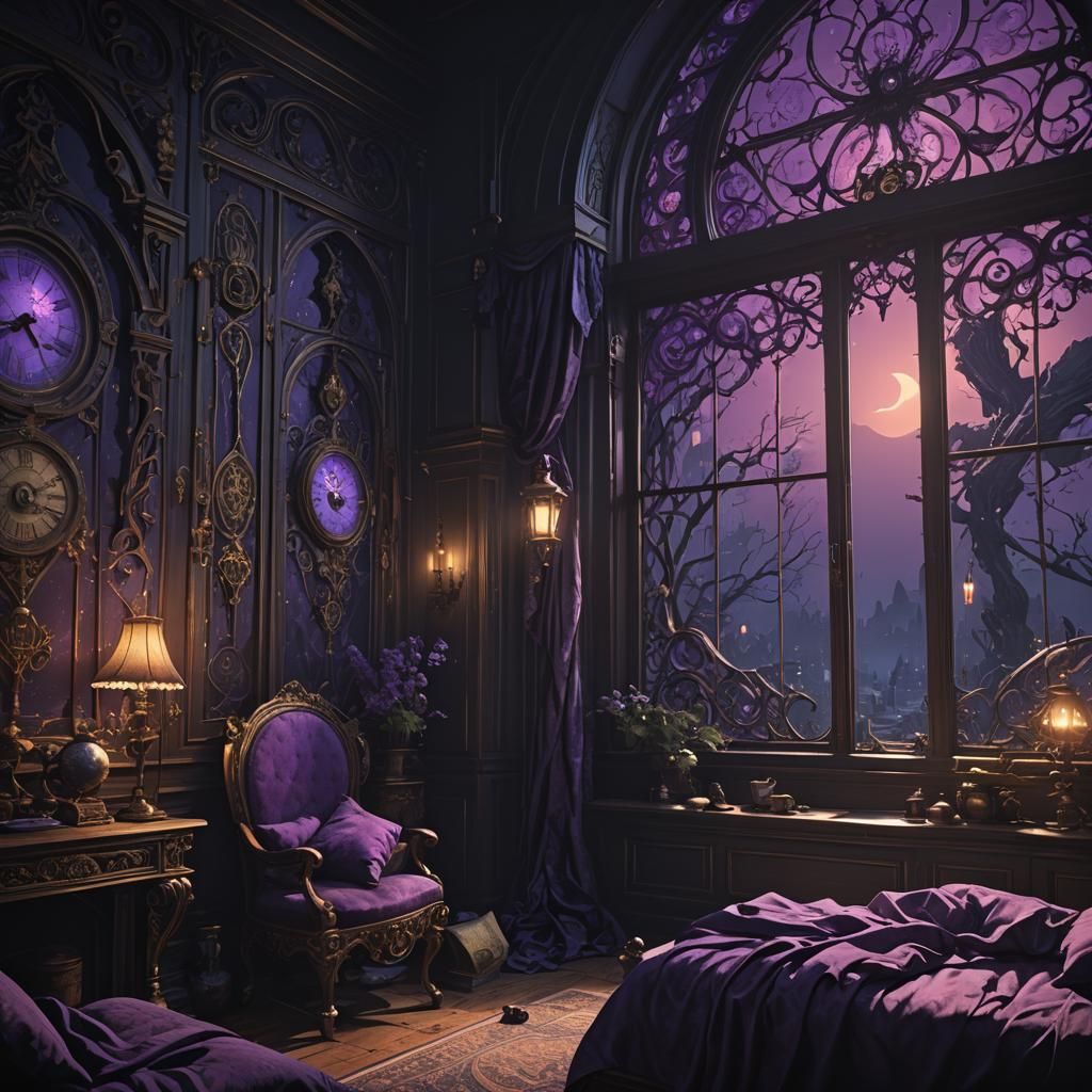 Dreamy Slumber: Dark Fantasy in Purple and Moonlight
