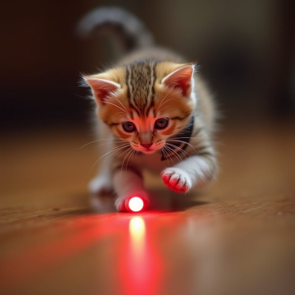 Playful Kitten Chasing Laser Dot: Pet Photography