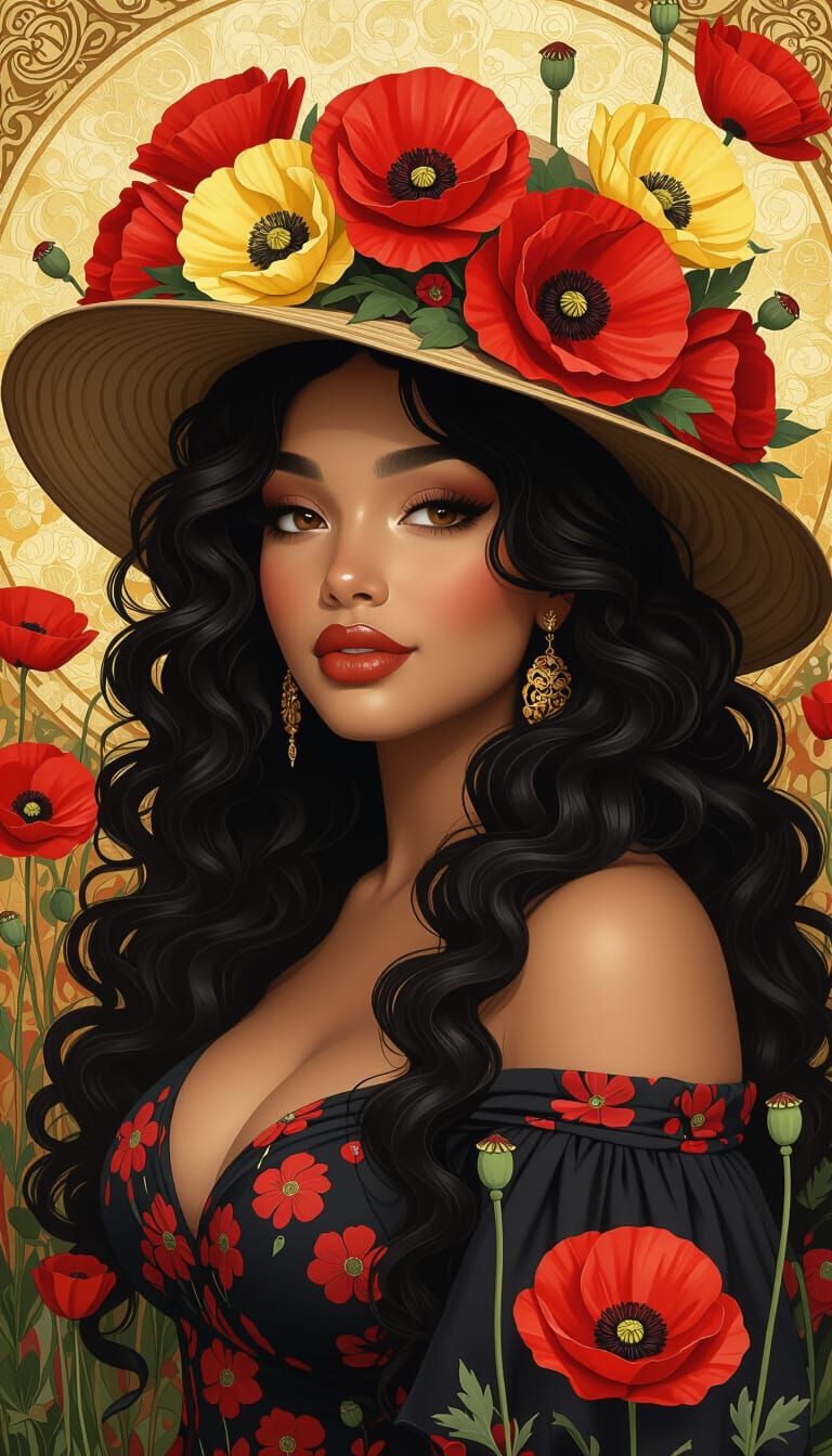 Elegant Woman with Flowers, Klimt and Falero Style