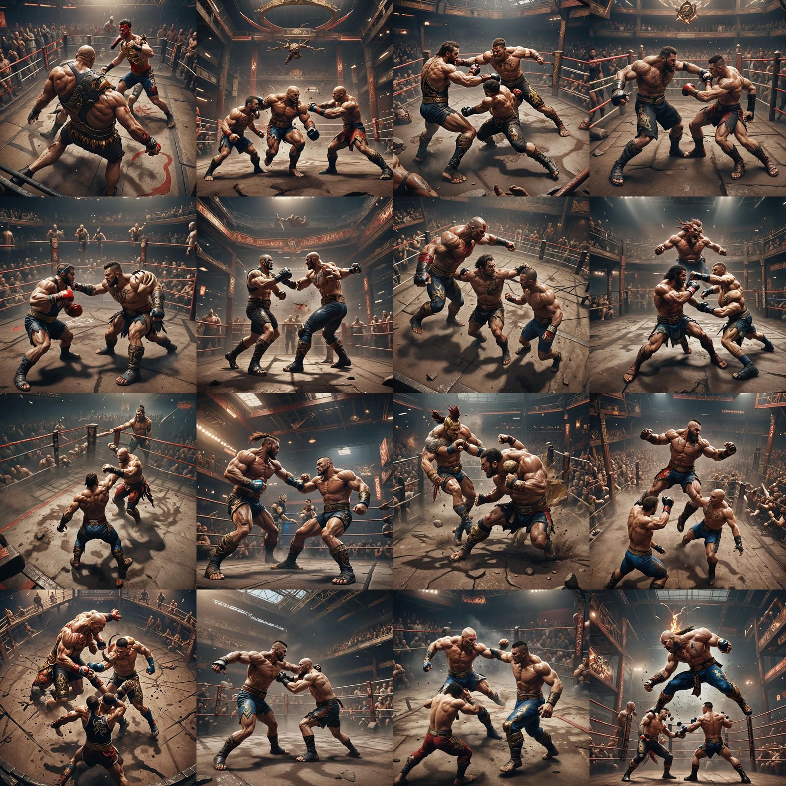 Pro Wrestler Versus Pit Fighter: Detailed Matte Painting