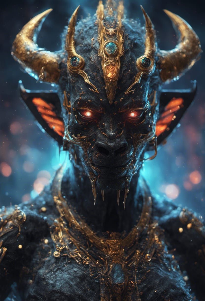 Ornate Robotic Egyptian Monster in Cyberpunk Style