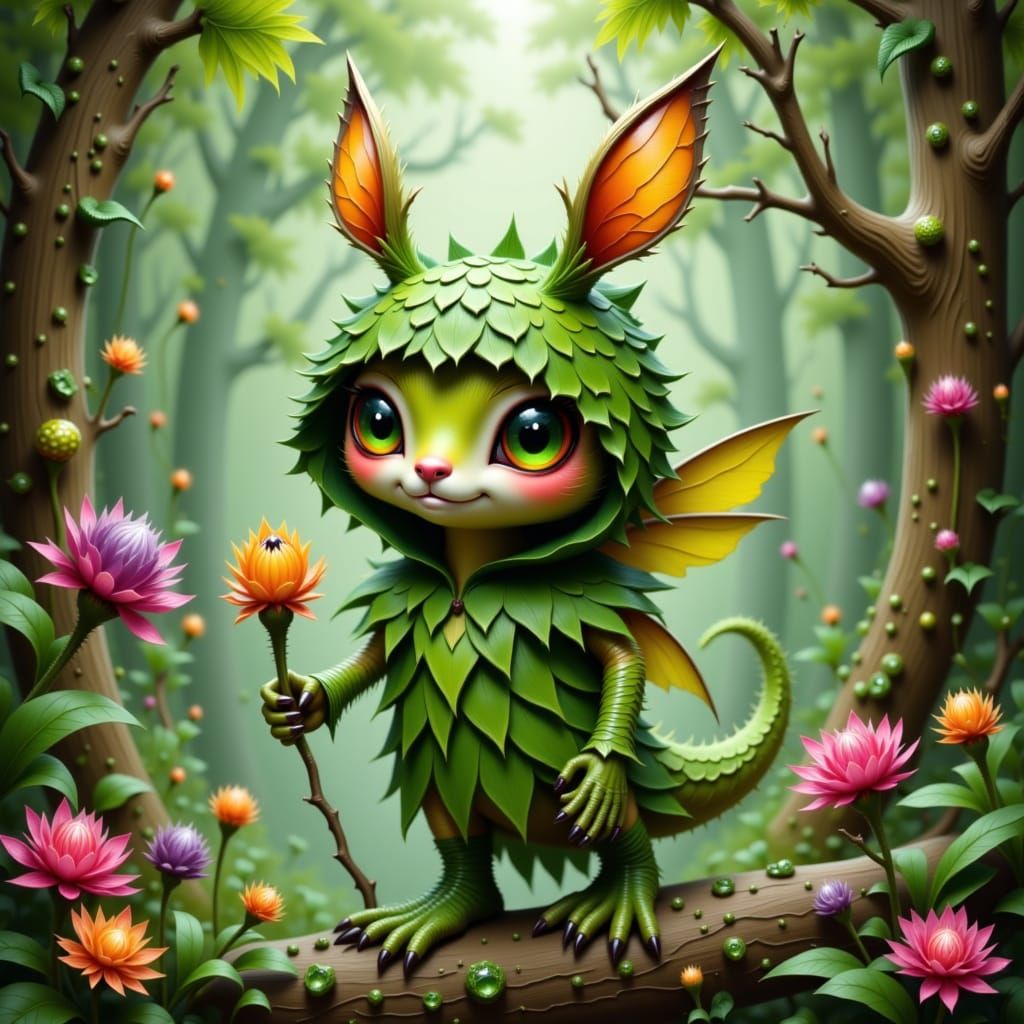 Whimsical Wood Elemental in a Vibrant Forest