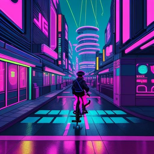 Neon Skateboarder in Synthwave Retro Cityscape