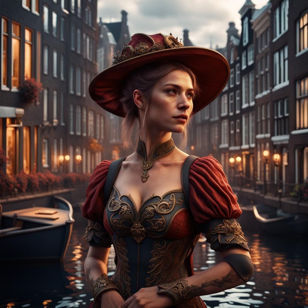 Woman in Amsterdam: Detailed Matte Painting