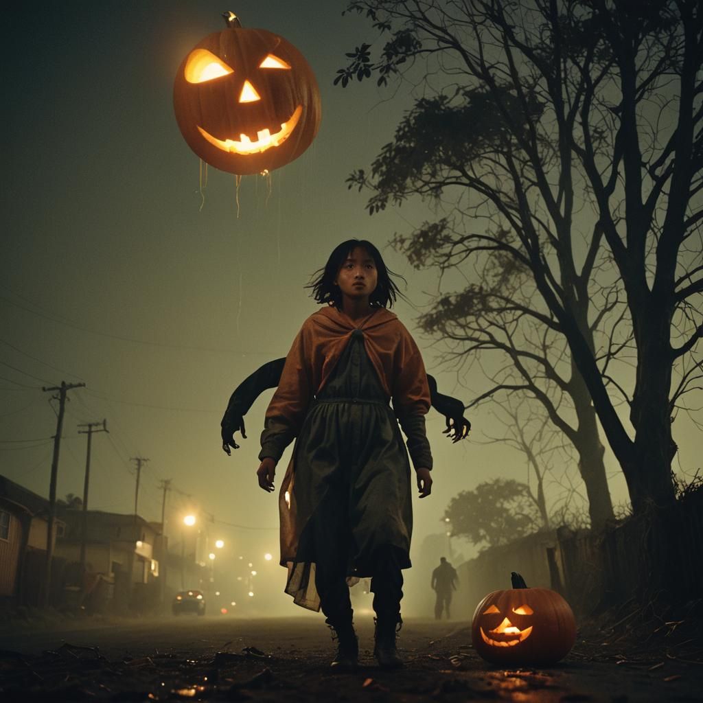Eerie Pumpkin Creature Kidnapping, Cinematic Still