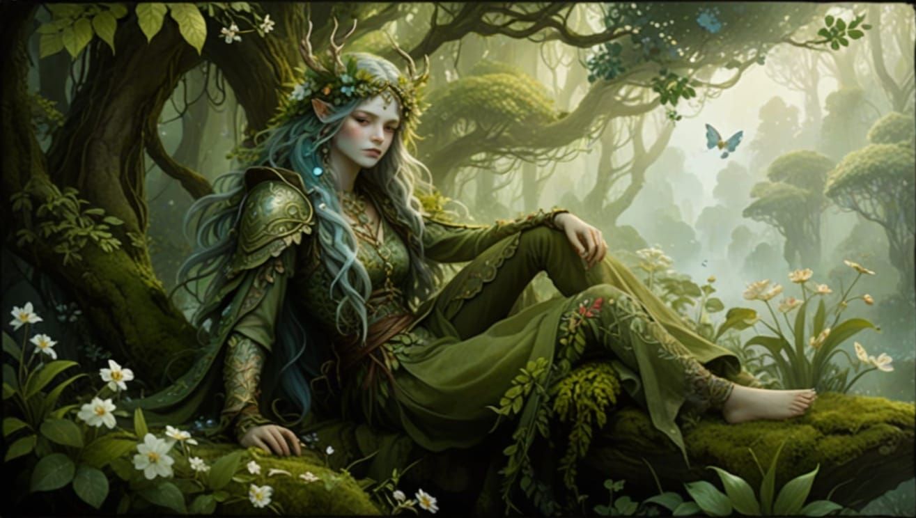 Ethereal Forest Guardian in Earthy Attire