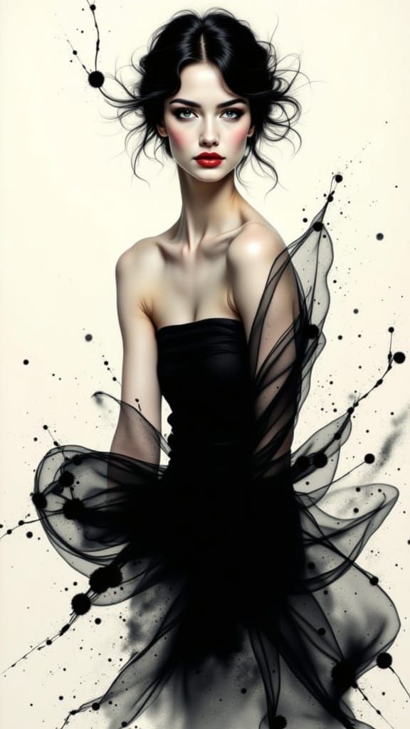 Elegant Ink Wash Portrait of a Woman