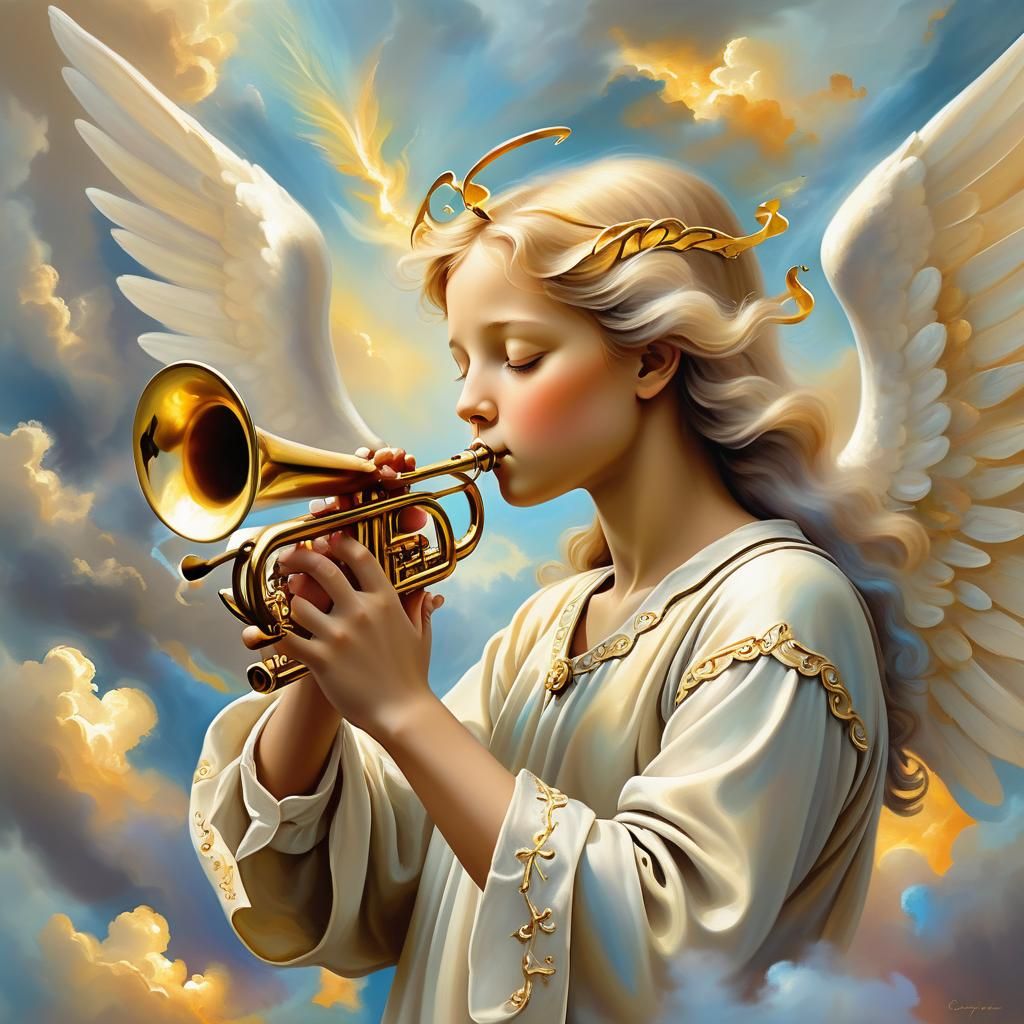 Angel Trumpet in a Heavenly Surrealist Oil Painting