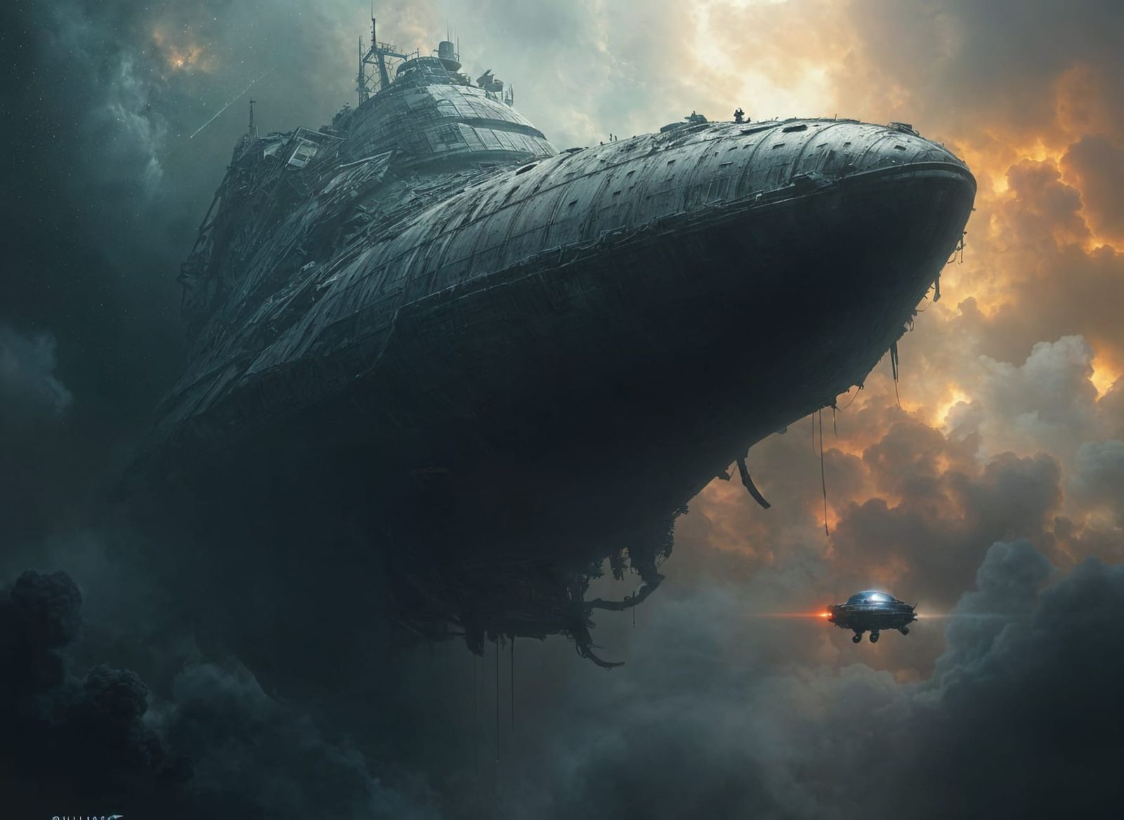 Giant Alien Spaceship in Cosmic Nebula Explored by Robot