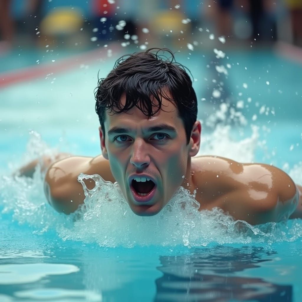 Hyper-Realistic Portrait of Mark Spitz in Mid-Stroke