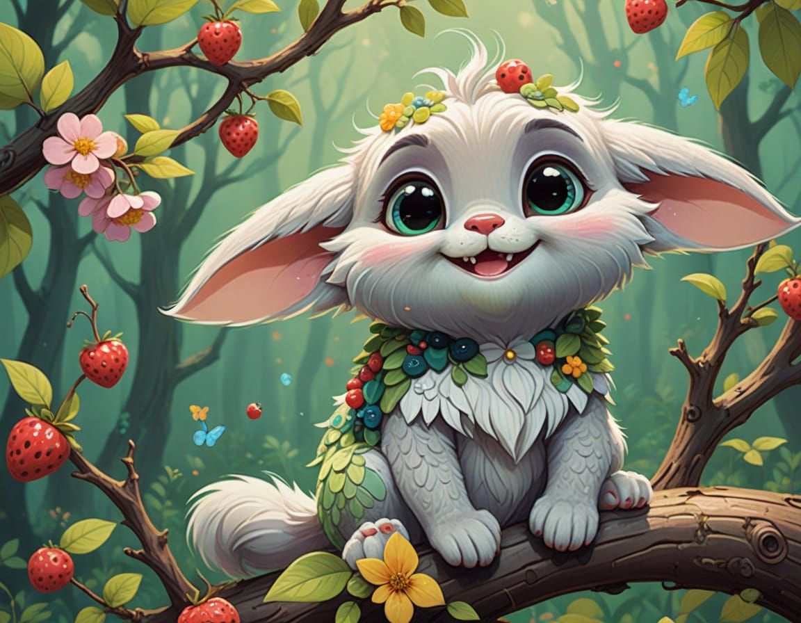 Whimsical Furry Friend in a Vibrant Woodland Scene