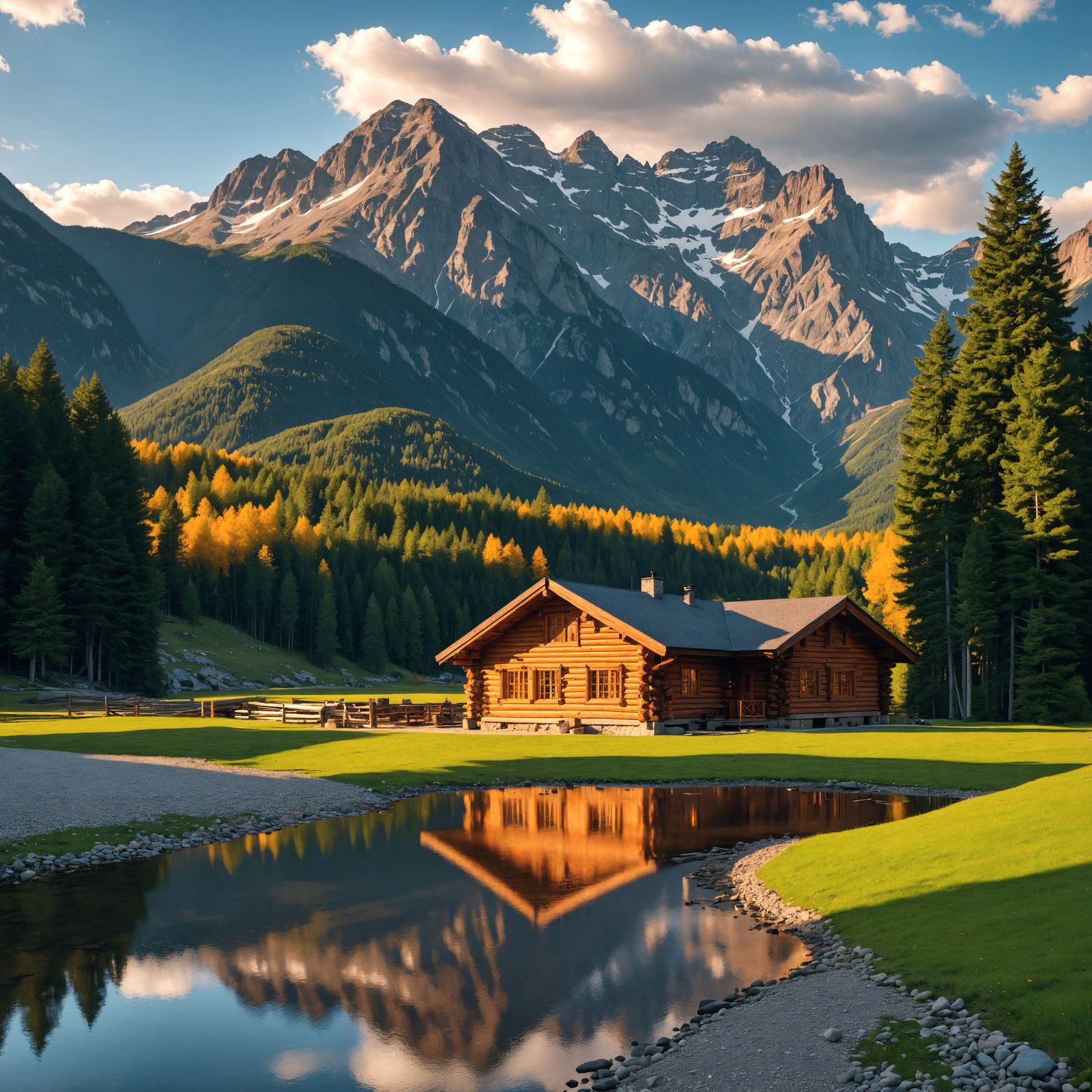Cinematic Log Cabin in the Mountains