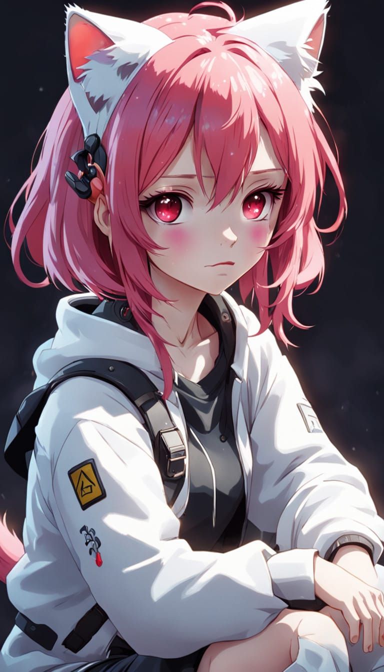 Anime Girl with Vibrant Pink Hair and Red Eyes