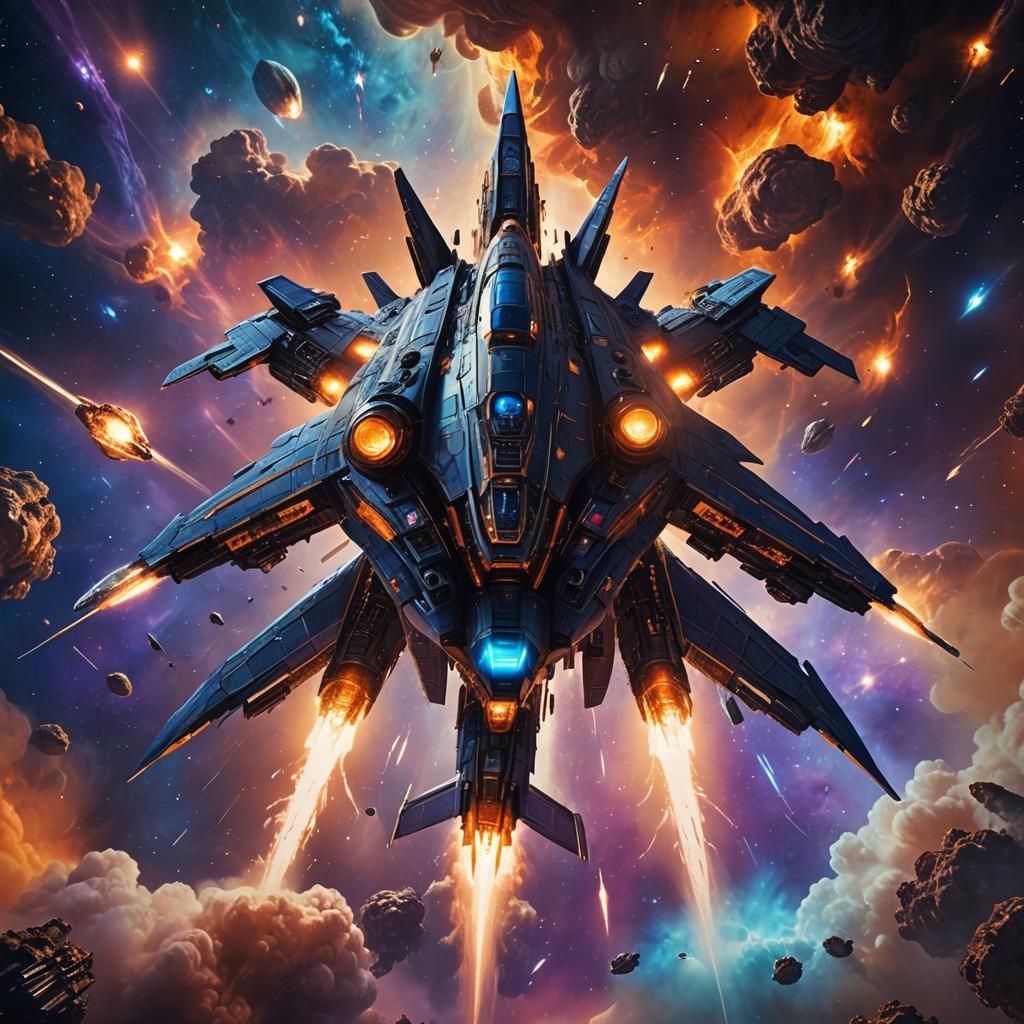Spaceship Soaring Through Nebula: Cinematic Digital Art