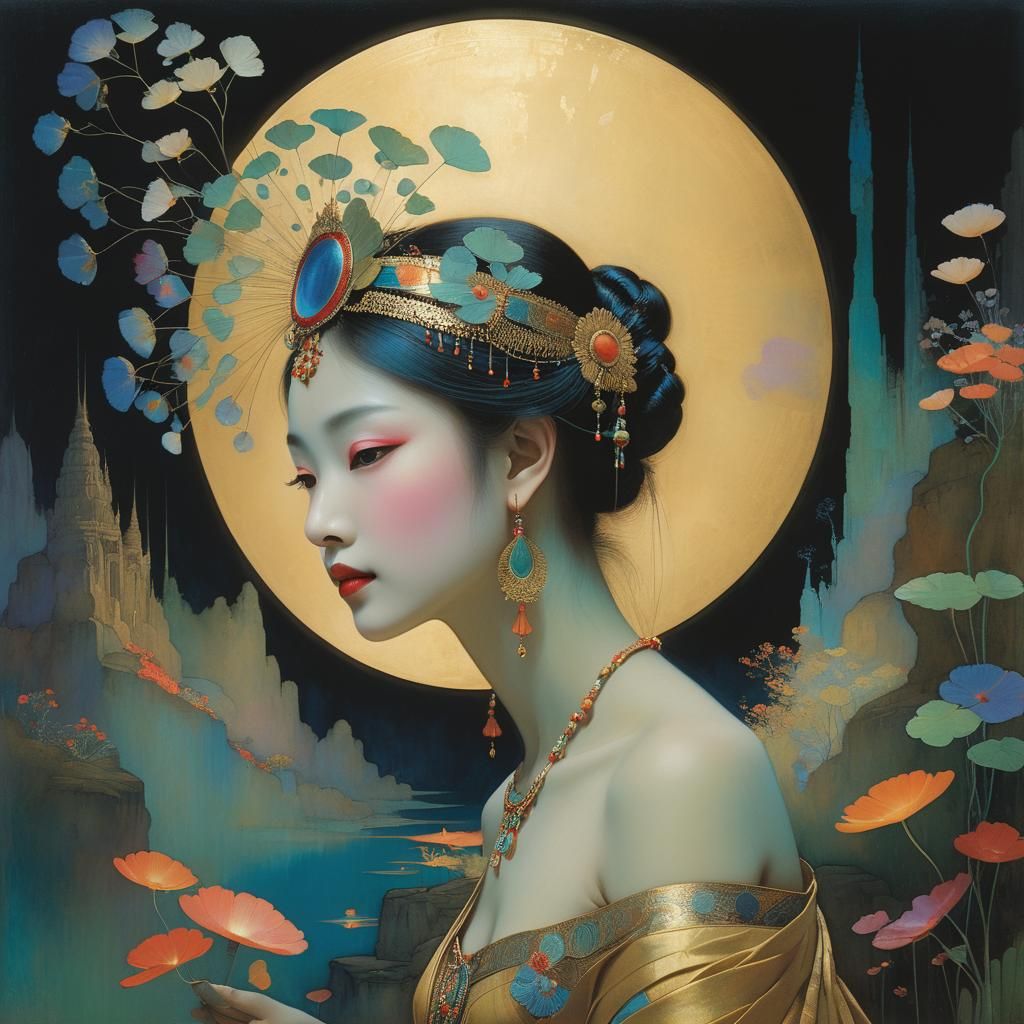 Cambodian Apsara Dancer with Nacreous Lighting