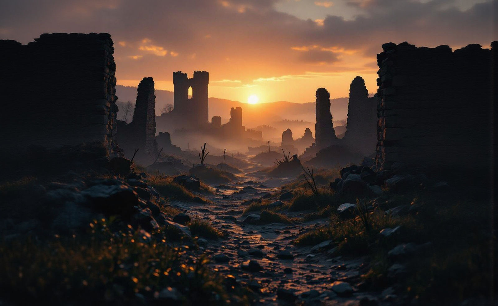 Misty Medieval Battlefield at Sunset in Hyperrealism