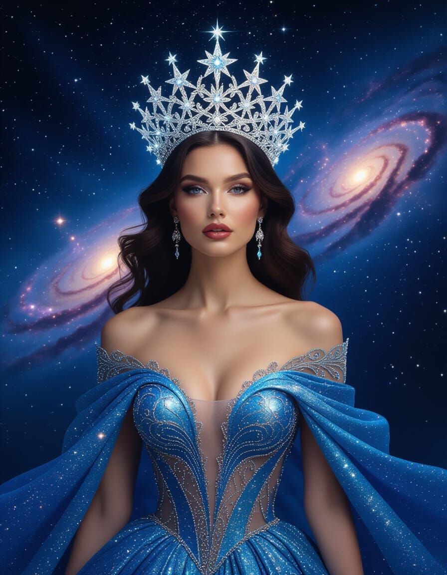 Celestial Queen's Cosmic Crown in Surrealist Style
