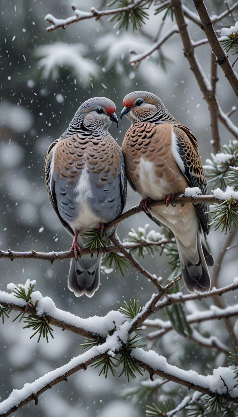 Hyperrealistic Wildlife Photography of Two Turtle Doves in S...