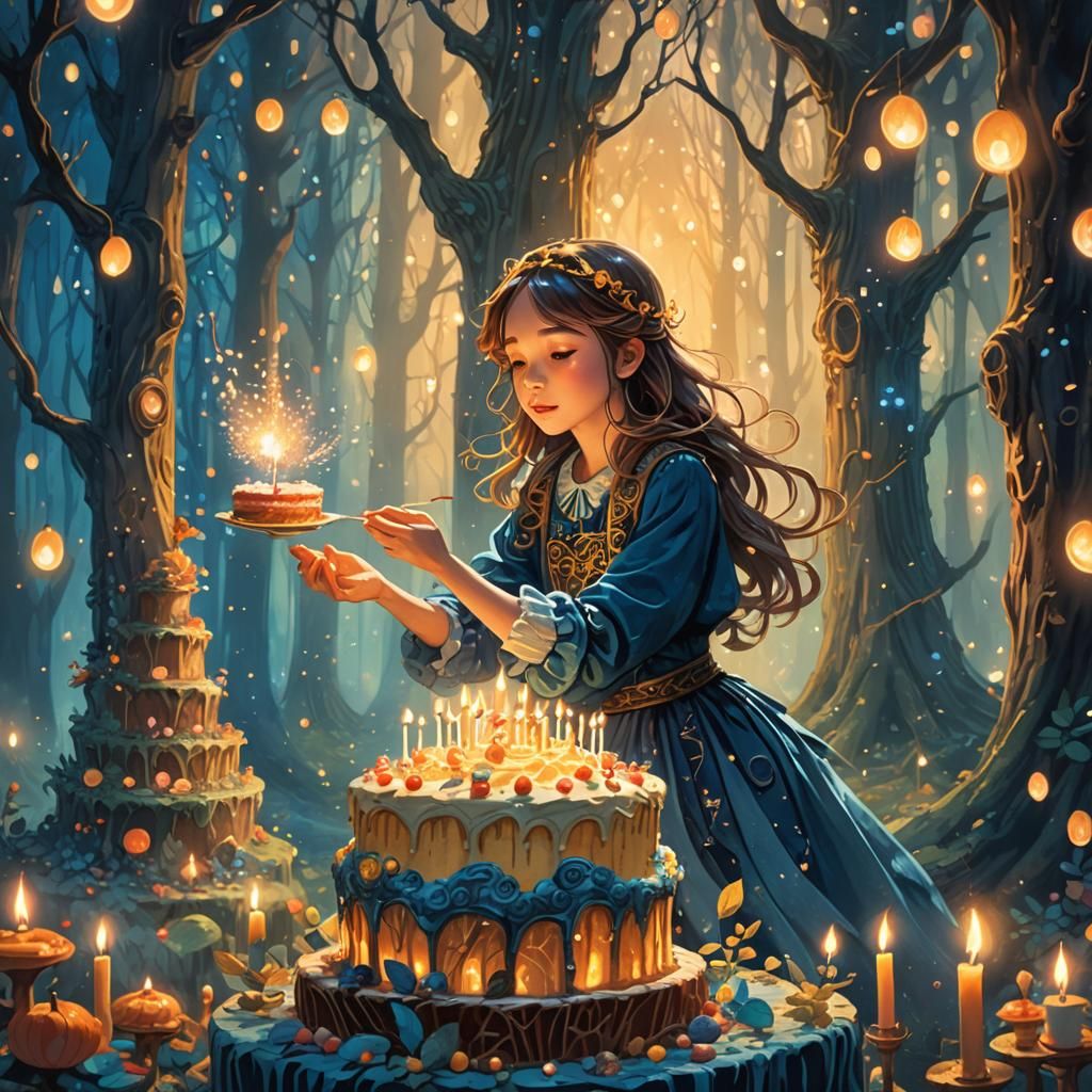 Dreamlike Forest Birthday in Watercolor Style