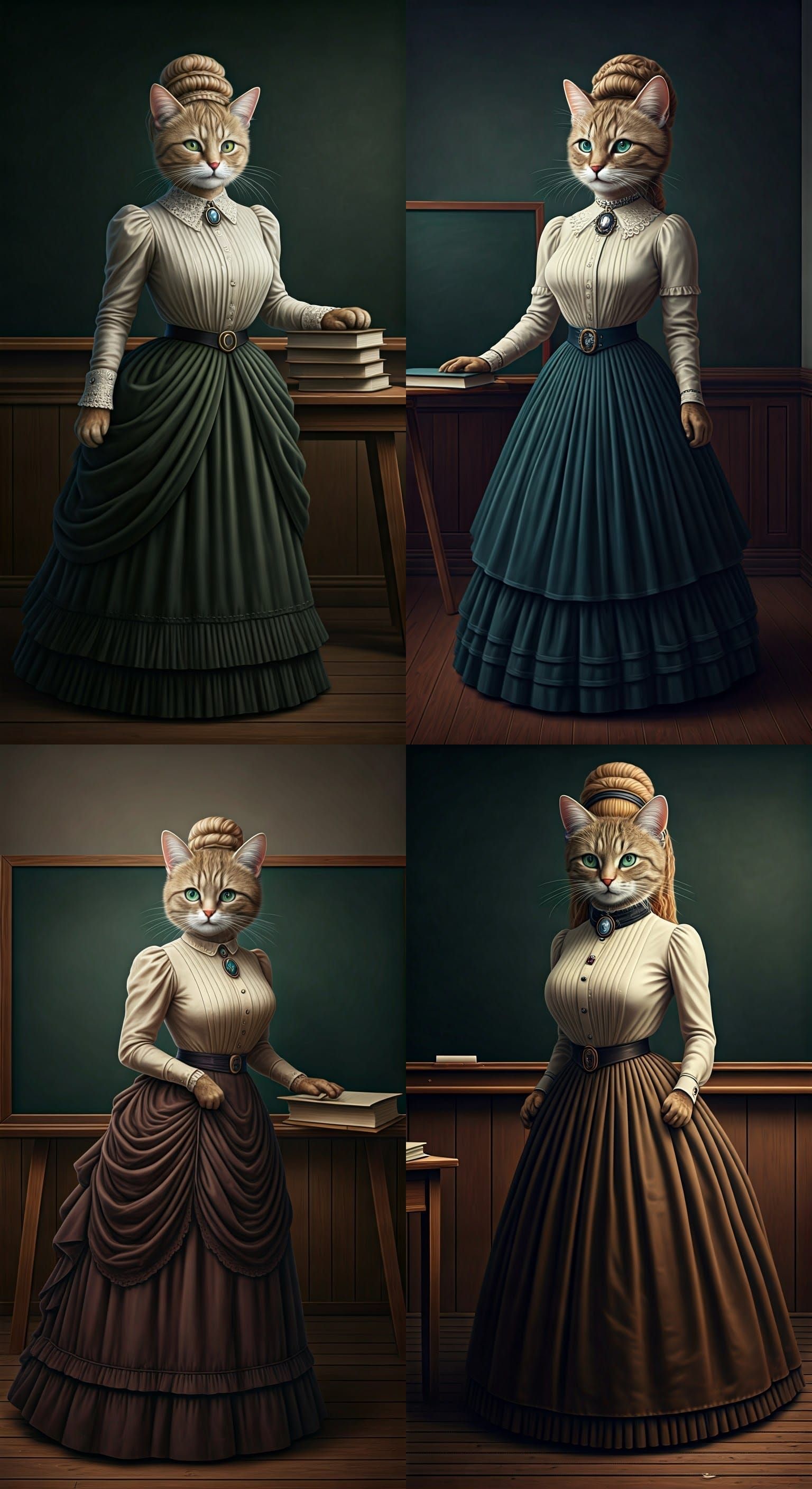 Victorian Cat Teacher in Classroom