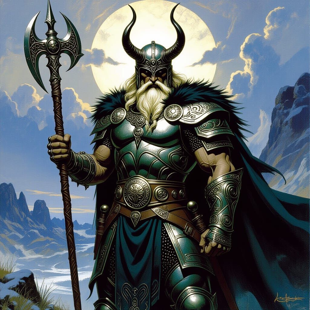 Odin, All-Father, in Ornate Armor, Fantasy Art