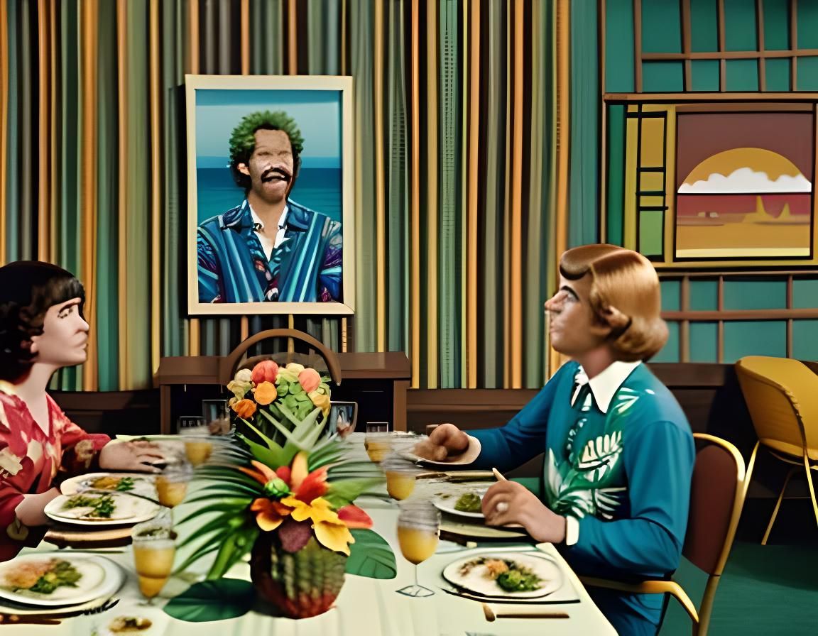 Awkward Dinner Guest in 1970s Hawaii Pop Art