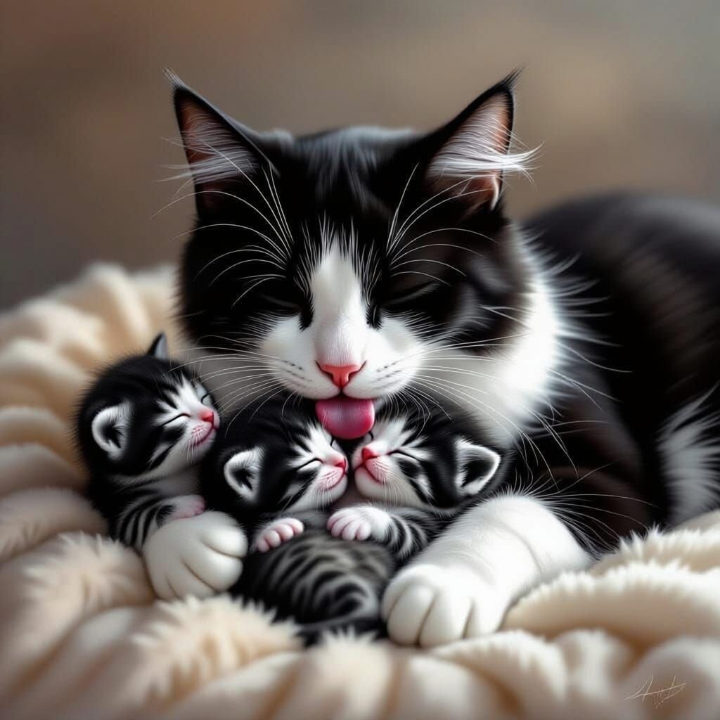 Black and White Kittens Playful Scene