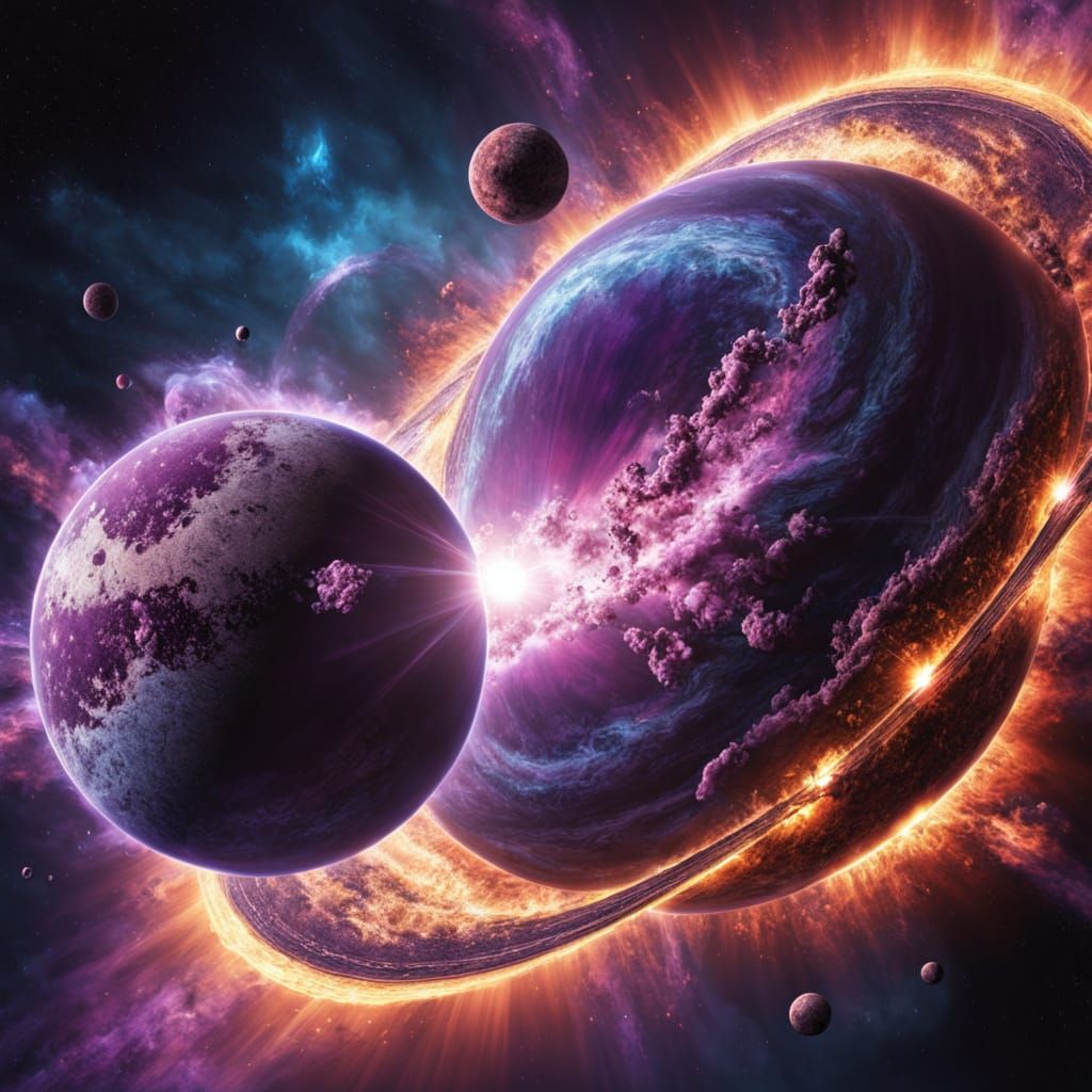 Cosmic Collision in Hyperrealistic Sci-Fi Art