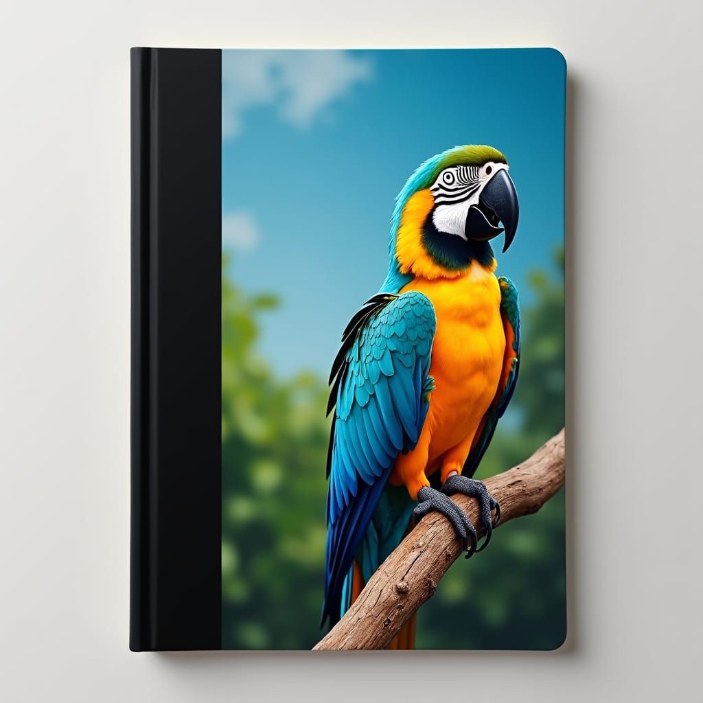 Macaw Parrot Notebook Cover in Photorealistic Style