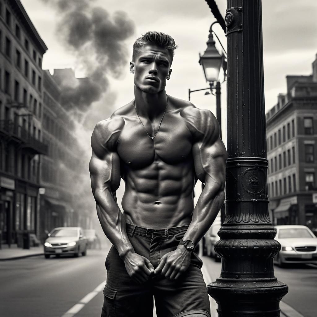 Vintage Photo of Shirtless Man Smoking