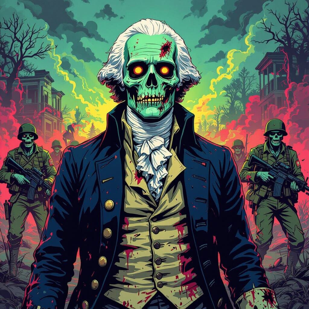 Zombie George Washington in Vietnam, Neon Pop Art