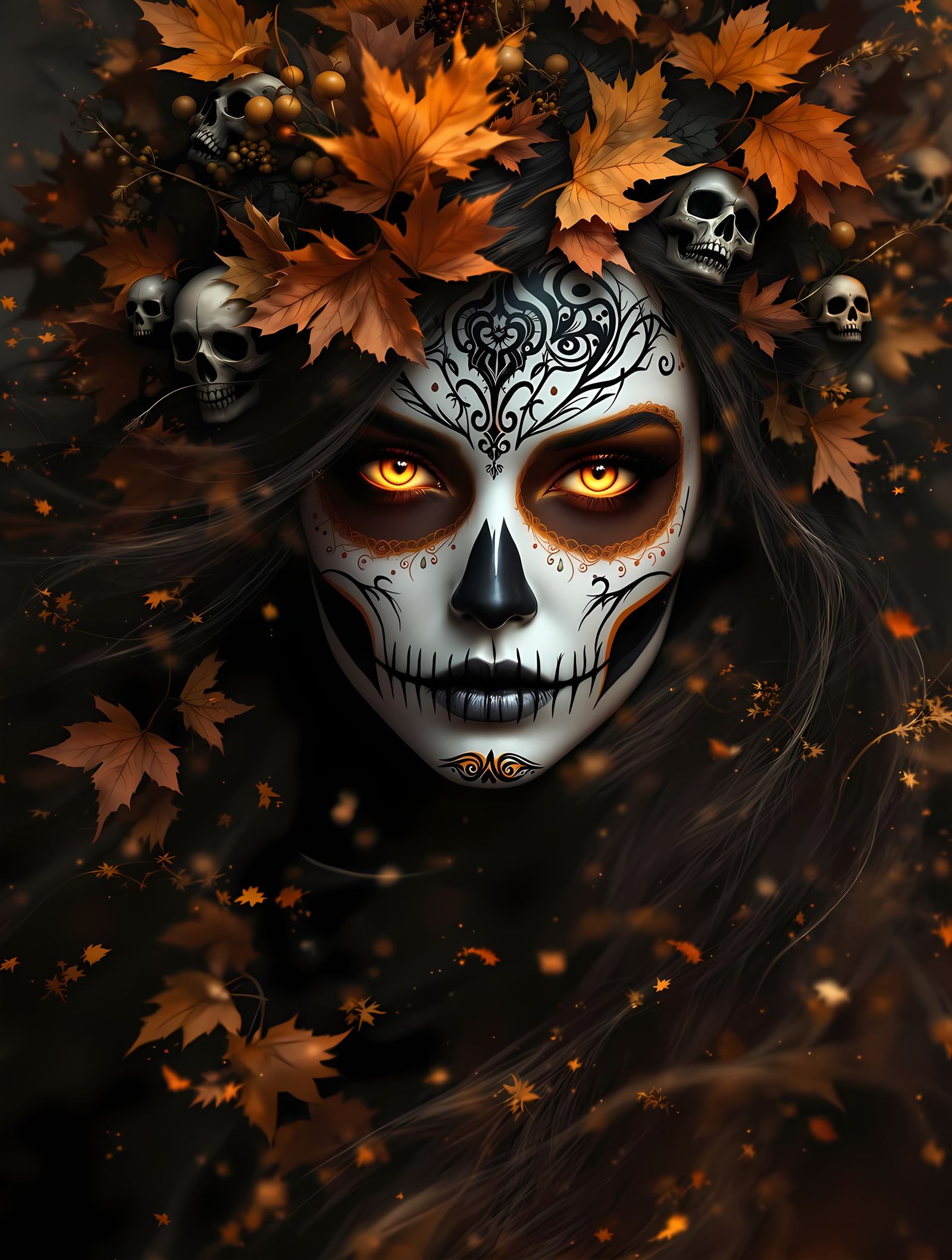 Ethereal Gothic Goddess with Piercing Orange Eyes