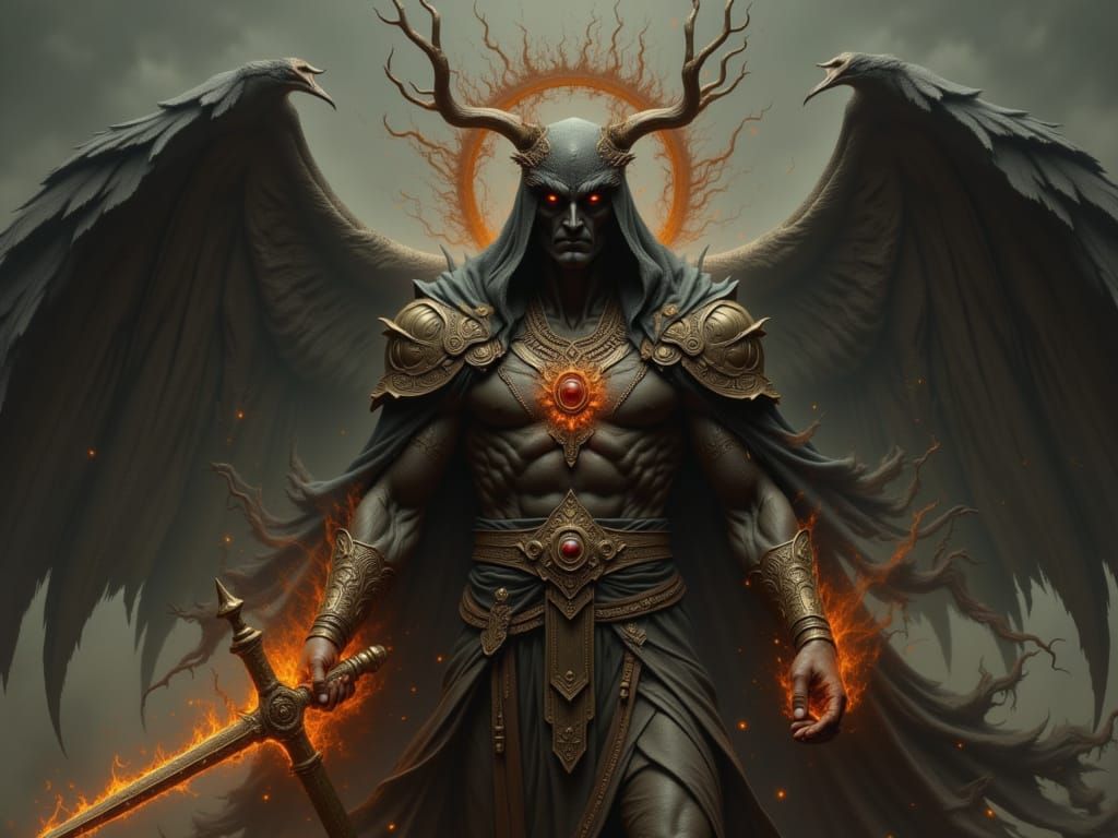 Wrathful Shadow Deity in Dark Fantasy Style