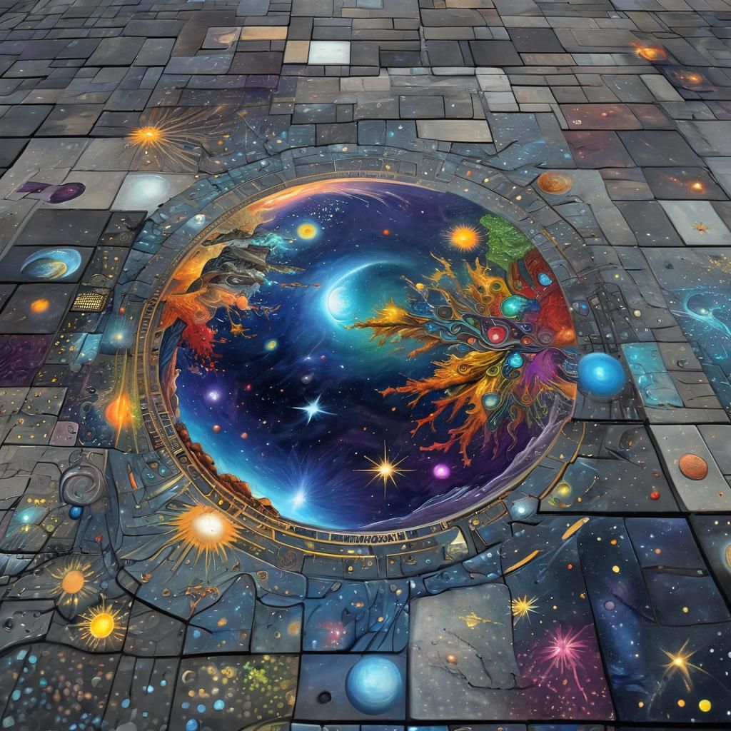 Surreal Cosmic Pavement Art in Digital Oil Painting