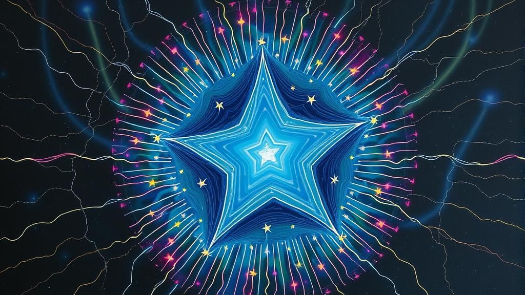 Newborn Star with Electromagnetic Coils: Impasto Oil Paintin...