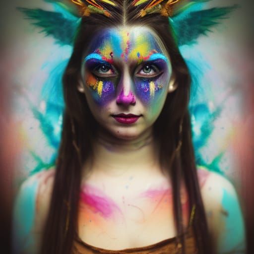 Medieval Woman with Tribal Makeup in Fantasy Gown