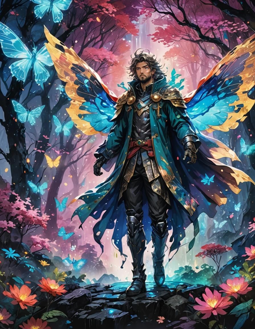 Majestic Hero Protects Mountain Settlement in Anime Style