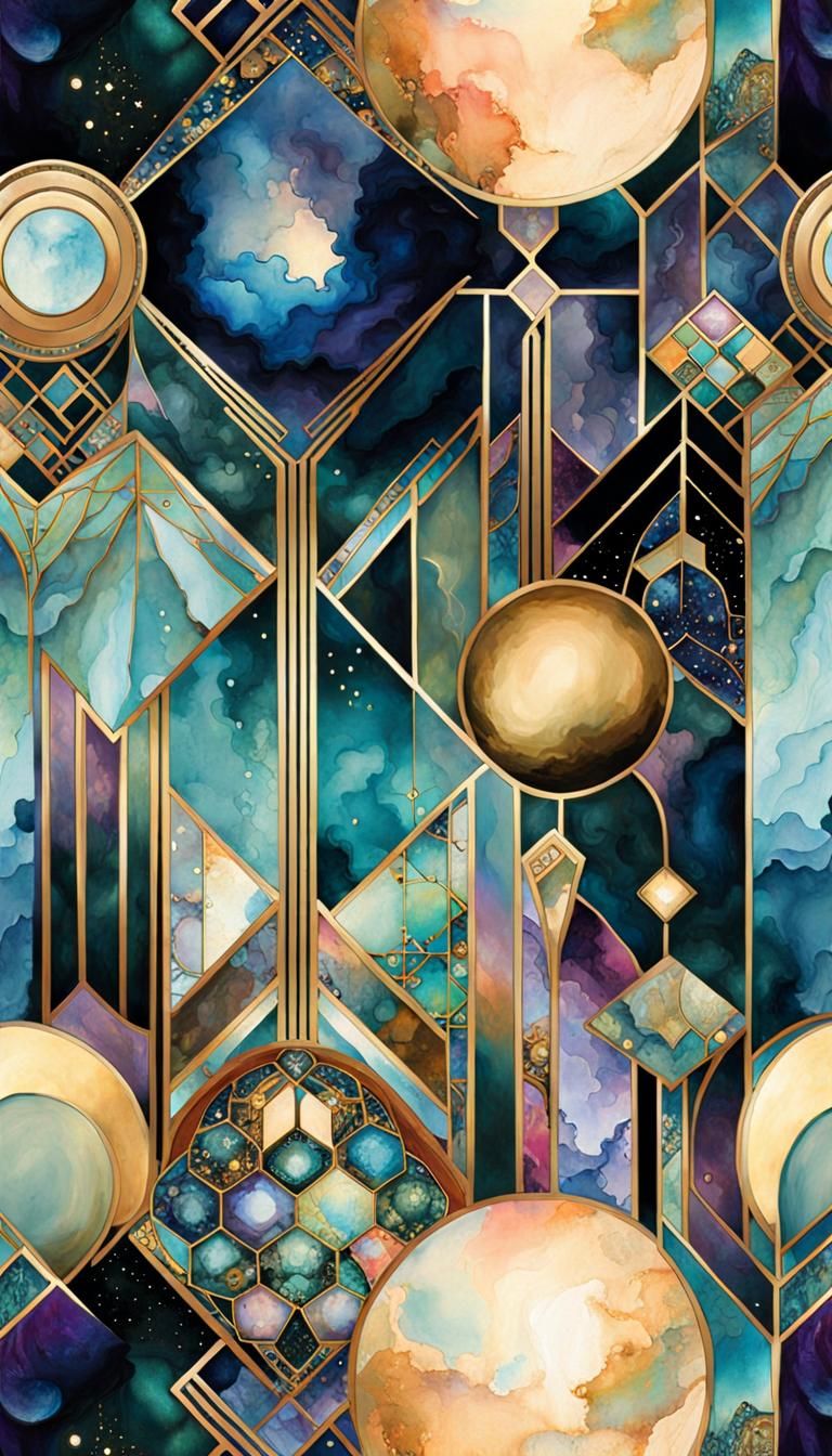 Iridescent Art Deco Starscape in Bismuth Colors