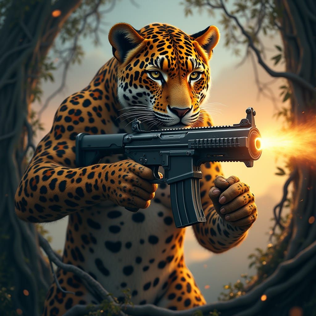 Majestic Jaguar Guardian of the Realm in Cyberpunk Style